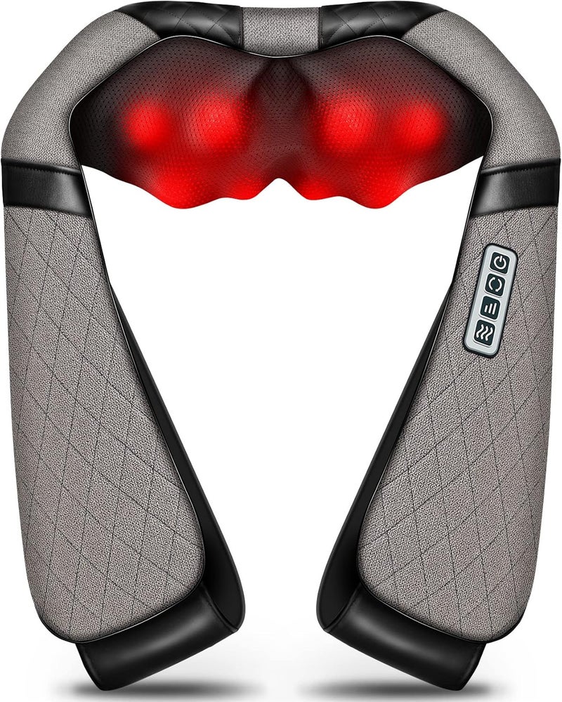 Blueelf Shiatsu Electric Neck Back Massager Pillow 3D Kneading with Heat for Shoulder, Lower Back, Foot, Leg Muscles Pain Relief Relax in Car Office and Home (Gray) - Image 1