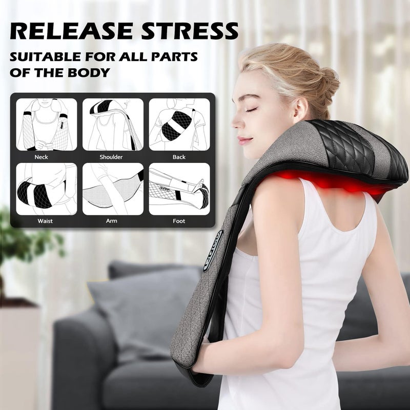 Blueelf Shiatsu Electric Neck Back Massager Pillow 3D Kneading with Heat for Shoulder, Lower Back, Foot, Leg Muscles Pain Relief Relax in Car Office and Home (Gray) - Image 2
