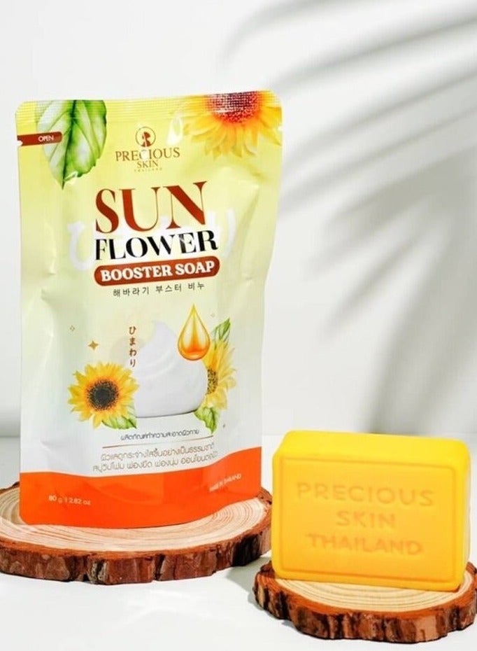 بريشيس سكين صابون تنظيف البشرة الثمين بعباد الشمس والأعشاب - ٨٠ غرام | صابون طبيعي متألق بخلاصة الأعشاب التايلاندية | غسول لطيف للوجه والجسم - Image 1