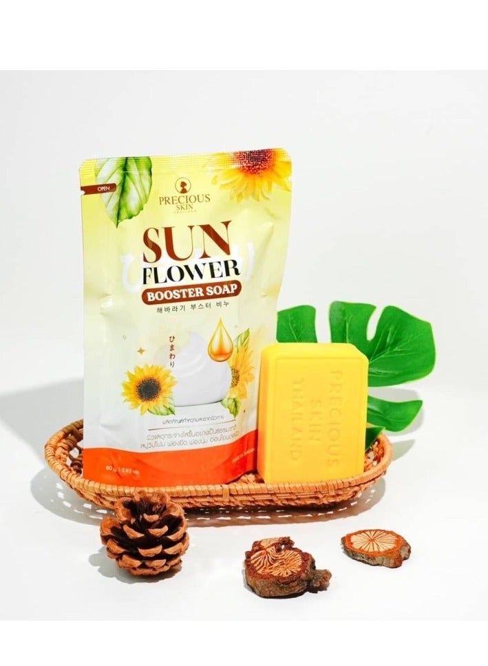 بريشيس سكين صابون تنظيف البشرة الثمين بعباد الشمس والأعشاب - ٨٠ غرام | صابون طبيعي متألق بخلاصة الأعشاب التايلاندية | غسول لطيف للوجه والجسم - Image 4