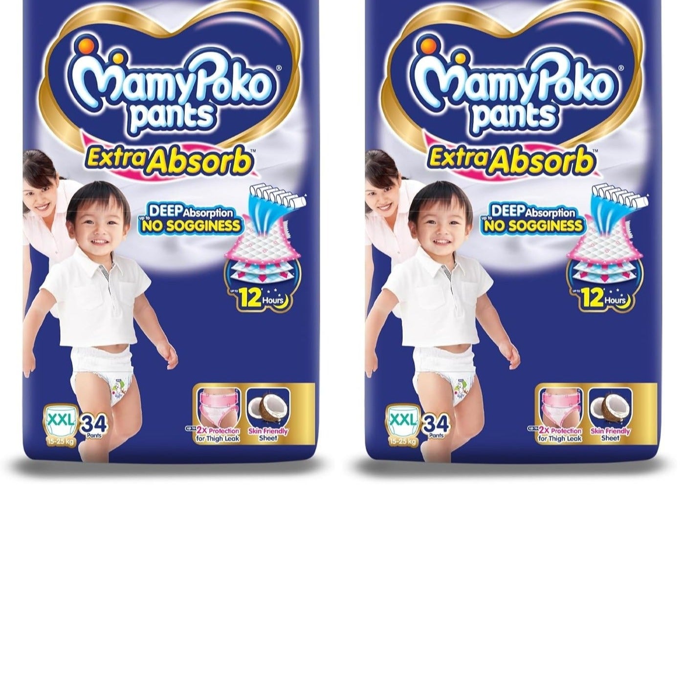 MamyPoko Pants Extra Absorb Baby Diapers, Extra Extra Large (XXL Size) | 15-25 kg | 68 Count |Deep Sleep Diapers| Soft Gentle fit |Deep Absorbent Crisscross | Skin Friendly with Coconut Oil |