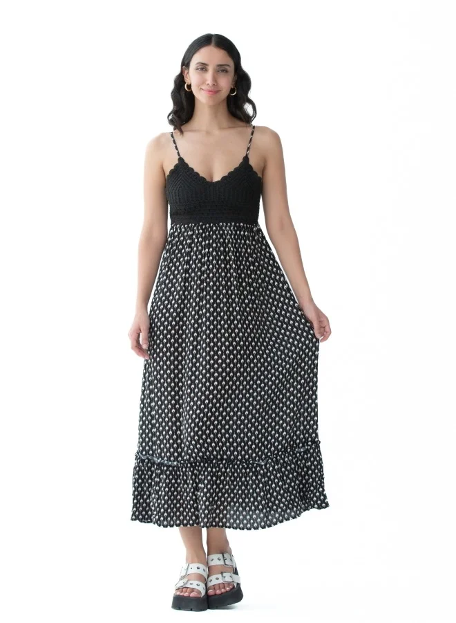 HaILYS Black Crochet Maxi Dress