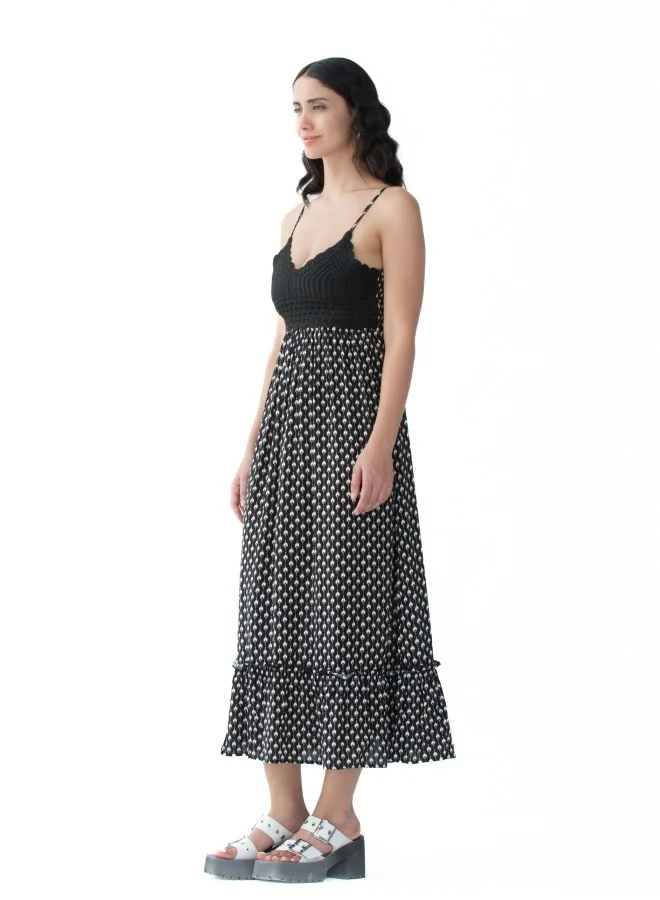 HaILYS Black Crochet Maxi Dress