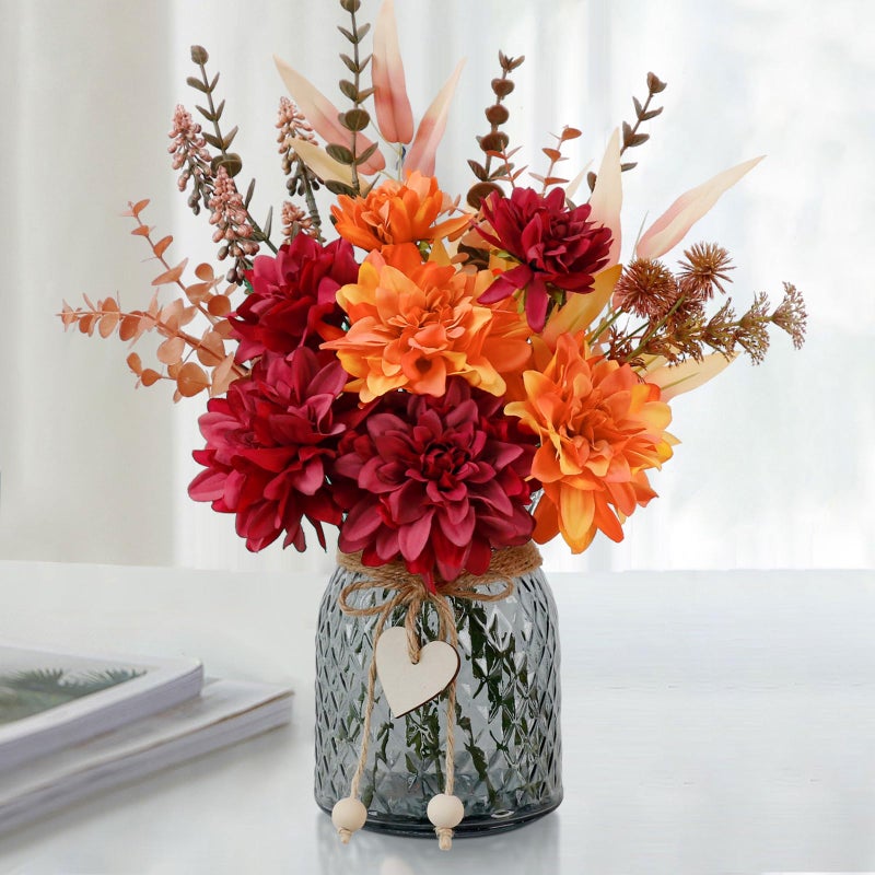 Leftover Fake Flowers in Vase,Table Centerpieces for Dining Room,Kitchen Table Decor,Coffee Table Decor - Image 1