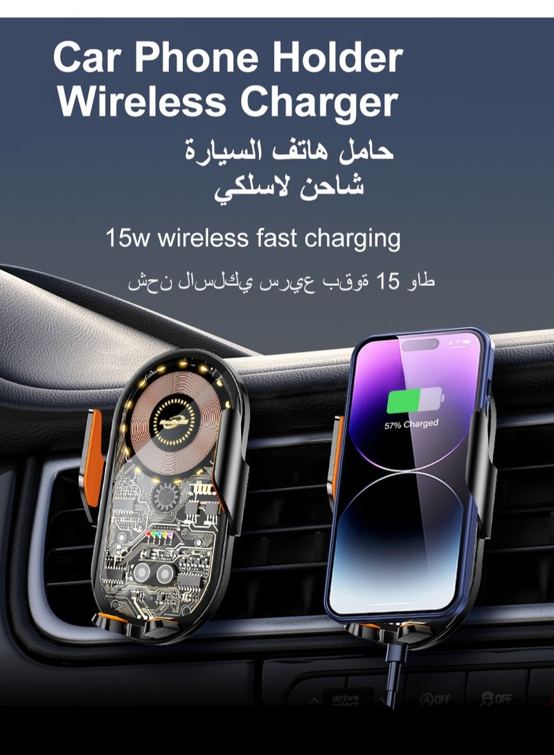 هوديوس شاحن لاسلكي سريع 15 وات مع حامل هاتف مزود بمشبك تلقائي للتثبيت على فتحة تهوية السيارة متوافق مع هواتف 4.7 إلى 7.2 بوصة مثالي للاستخدام اليومي والسفر - Image 2