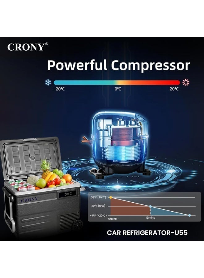 CRONY Car Refrigerator 55L U55 Portable Car Refrigerator -20°C Freezing LED Control Dual Power Wheeled Design - Image 4