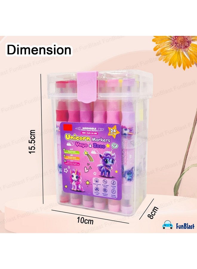 فنبلاست أقلام تلوين فن بلاست يونيكورن - مجموعة أقلام رسم فنية من 24 لونًا للأطفال، أدوات رسم فنية لطيفة، أقلام تلوين رسم ثنائية الرأس - Image 2
