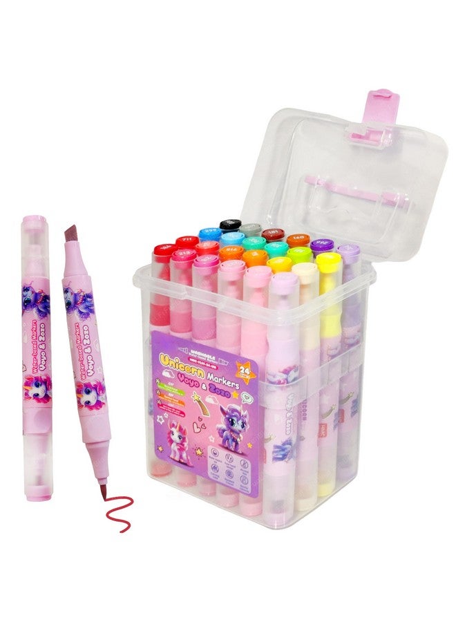 فنبلاست أقلام تلوين فن بلاست يونيكورن - مجموعة أقلام رسم فنية من 24 لونًا للأطفال، أدوات رسم فنية لطيفة، أقلام تلوين رسم ثنائية الرأس - Image 1