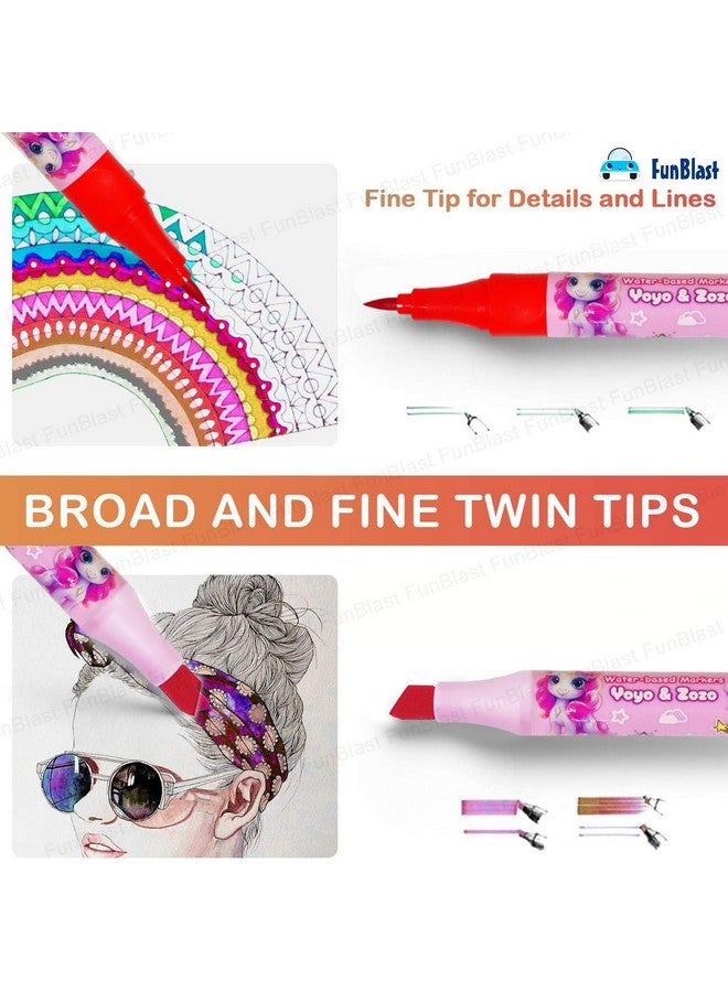 فنبلاست أقلام تلوين فن بلاست يونيكورن - مجموعة أقلام رسم فنية من 24 لونًا للأطفال، أدوات رسم فنية لطيفة، أقلام تلوين رسم ثنائية الرأس - Image 3