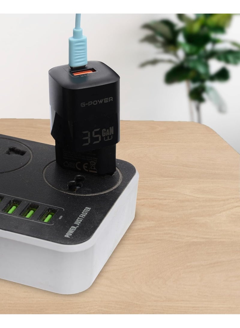 جي باور شاحن G-Power GP-C4 بقوة 35 واط، مزود بمنفذي USB-A و USB-C، يدعم تقنية الشحن السريع Qualcomm Quick Charge 3.0، متوافق مع أجهزة iPhone 14/14 Plus/14 Pro/14 Pro Max/13، و Galaxy، و Pixel 4/3، و iPad - أسود - Image 5