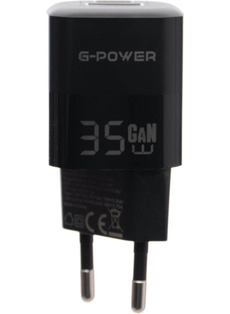 جي باور شاحن G-Power GP-C4 بقوة 35 واط، مزود بمنفذي USB-A و USB-C، يدعم تقنية الشحن السريع Qualcomm Quick Charge 3.0، متوافق مع أجهزة iPhone 14/14 Plus/14 Pro/14 Pro Max/13، و Galaxy، و Pixel 4/3، و iPad - أسود - Image 2