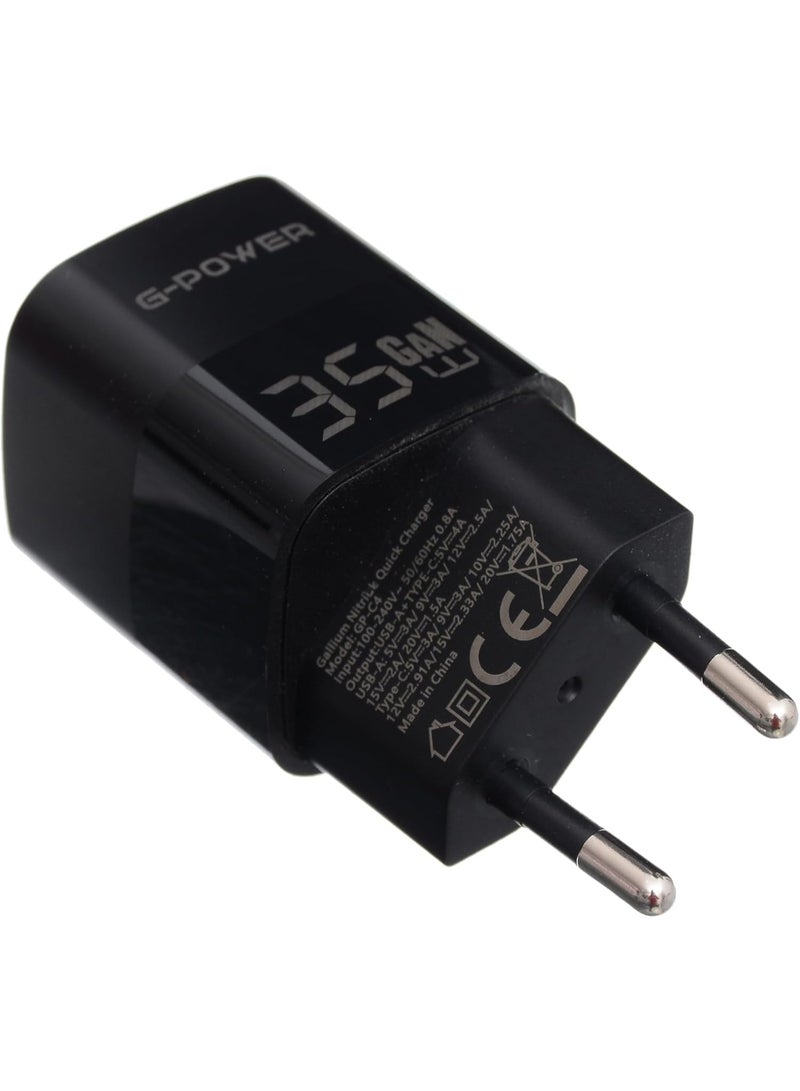 جي باور شاحن G-Power GP-C4 بقوة 35 واط، مزود بمنفذي USB-A و USB-C، يدعم تقنية الشحن السريع Qualcomm Quick Charge 3.0، متوافق مع أجهزة iPhone 14/14 Plus/14 Pro/14 Pro Max/13، و Galaxy، و Pixel 4/3، و iPad - أسود - Image 3