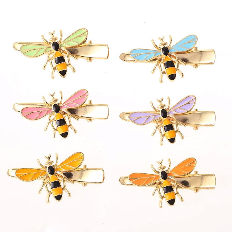 6Pcs Exquisite Cute Metal Bee Alligator Hair Clips Barrettes Honeybee Hair Side Clip Bride Bridesmaid Hair Jewelry Accessories for Women Teen Girls Fashion Hair Accessories 6 Colors