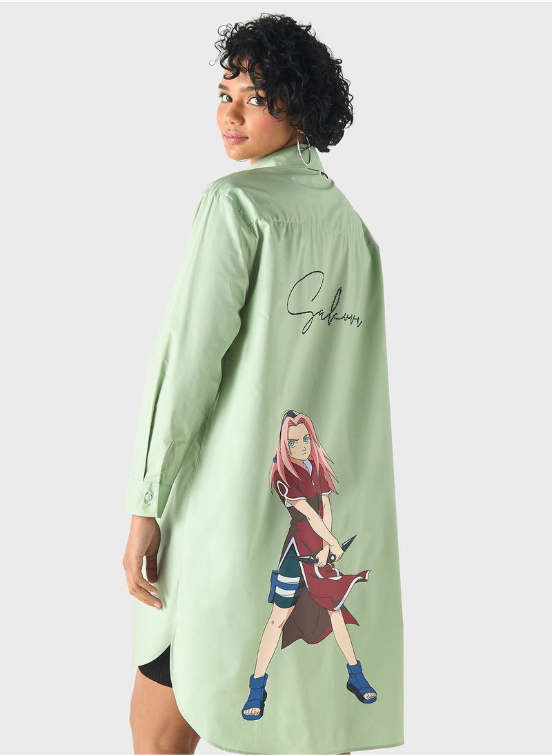 SP Characters - Sakura Printed High Low Shirt Dress - Image 1