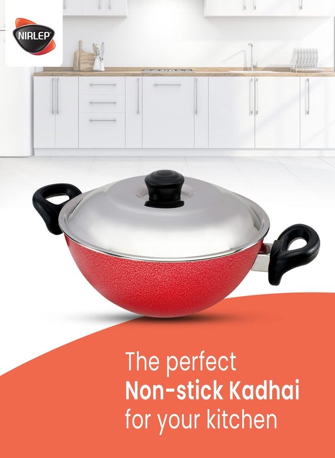 Nirlep - SKR24 by Bajaj Electricals Aluminium Sakhi Non Stick Kadhai, 24 cm, 2.2 Liters, Red - Image 2