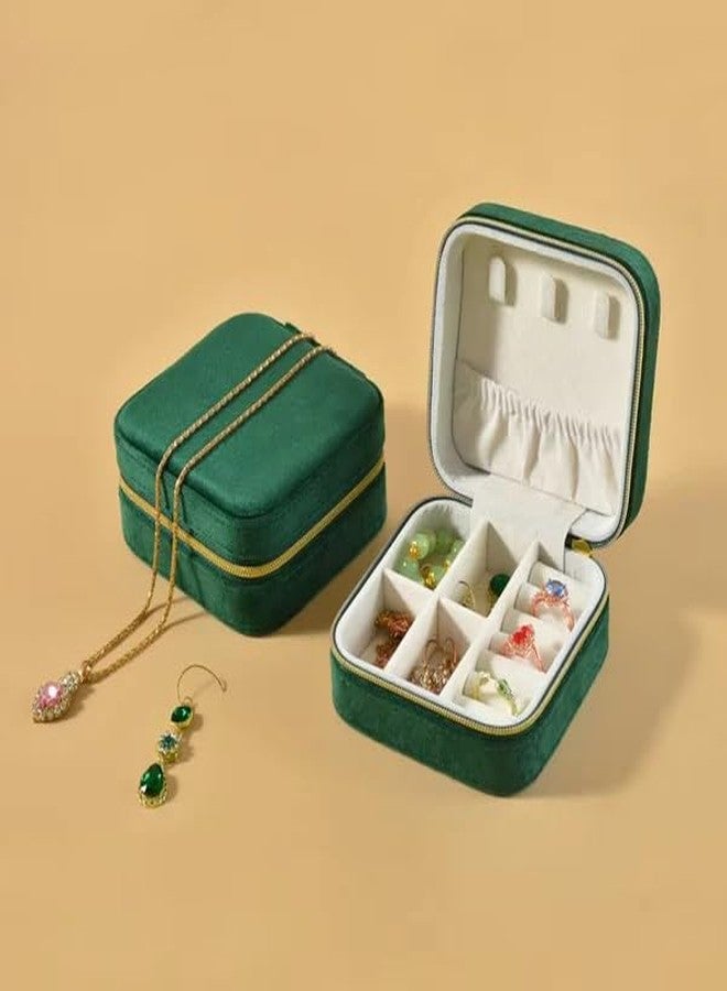 The Messy Corner Blossom Velvet Travel Jewellery Box | Compact & Stylish Organizer Alphabetical Initial | For Women - Emerald Green (Letter S) - Image 3