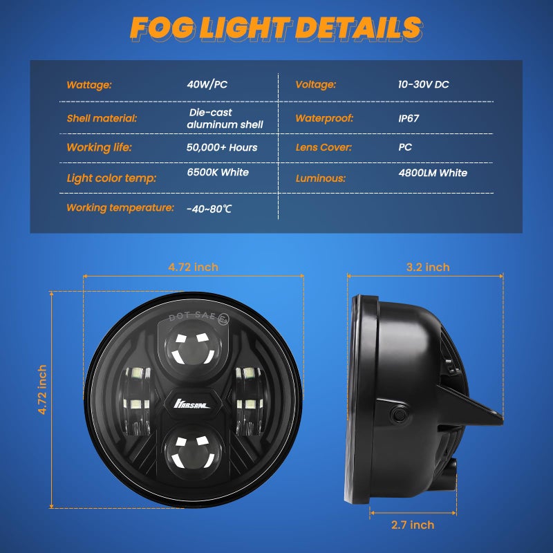 KARSAM Upgraded F150 LED Fog Lights for 2006 2007 2008 2009 2010 2011 2012 2013 2014 Ford F150 Accessories, 40W Round Fog Light Assembly Kit, DOT Bumper Driving White Light Fog Lamps, Faros Antiniebla - Image 2