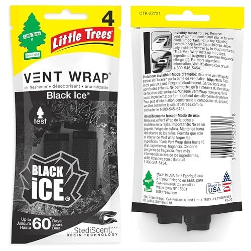 Little Trees Black Ice Vent Wrap Air Freshener 4 Count (Pack of 1) | Bold Citrus & Woody Fragrance | Invisible Vent Design | For Car Air Vents | Imported from USA - Image 2