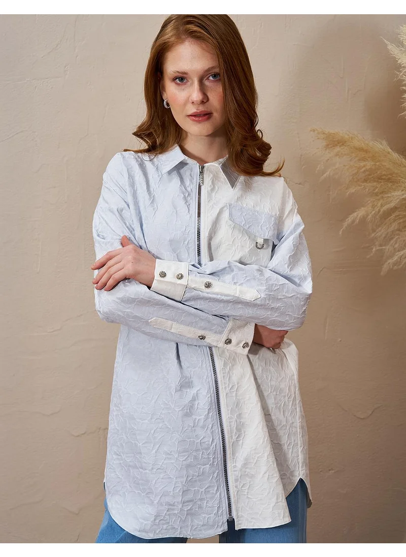 Kayra Zipper-Closure Textured Tunic Blue