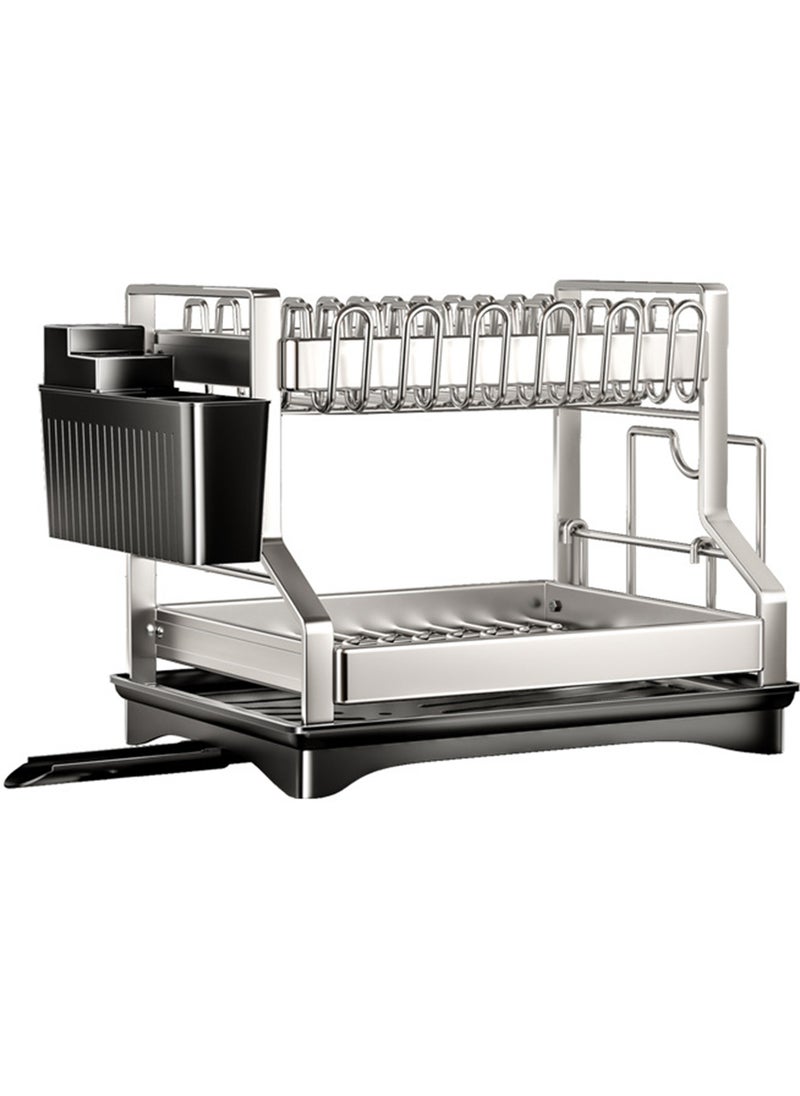 Sharpdo - Stainless Steel Double-Layer Dish Rack Cup Rack Kitchen Storage Rack with Drain Rack, Knife and Chopstick Holder, Cutting Board Rack - Image 1