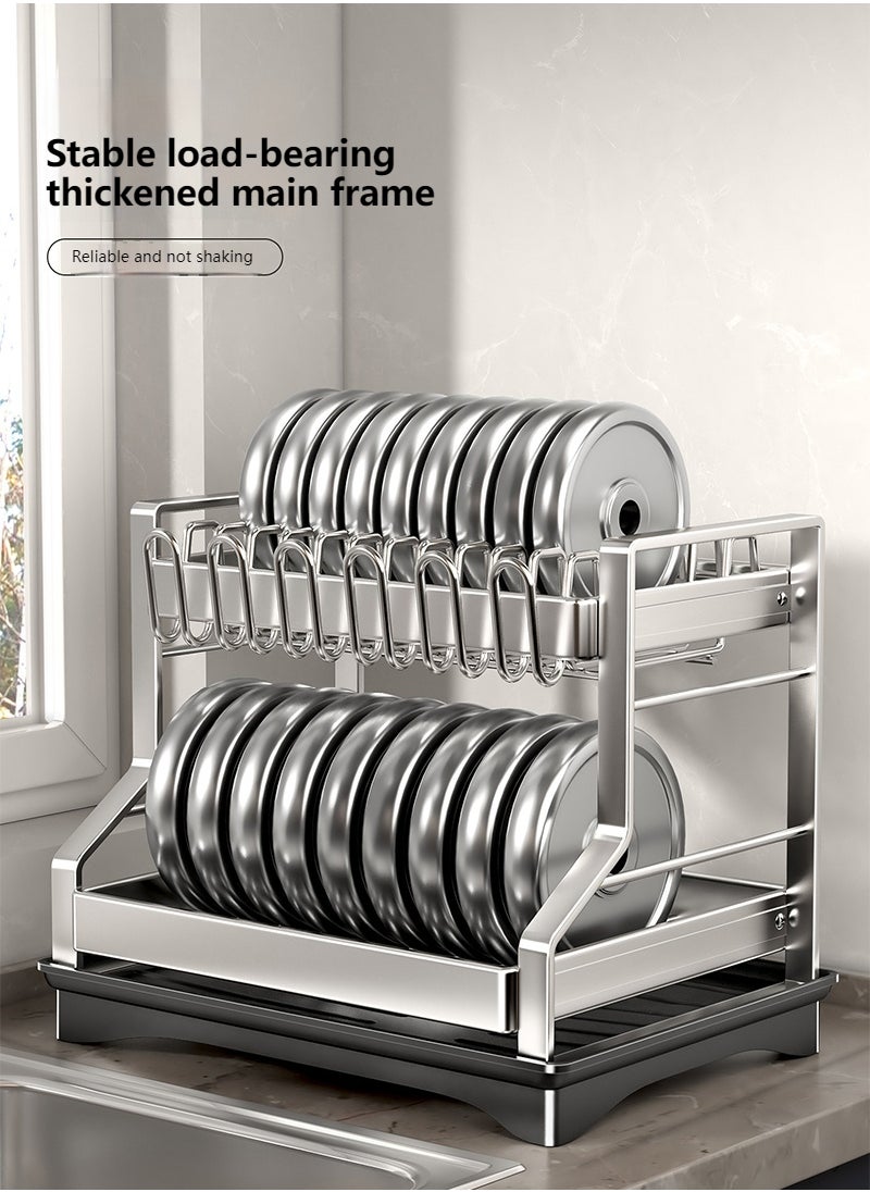 Sharpdo - Stainless Steel Double-Layer Dish Rack Cup Rack Kitchen Storage Rack with Drain Rack, Knife and Chopstick Holder, Cutting Board Rack - Image 1
