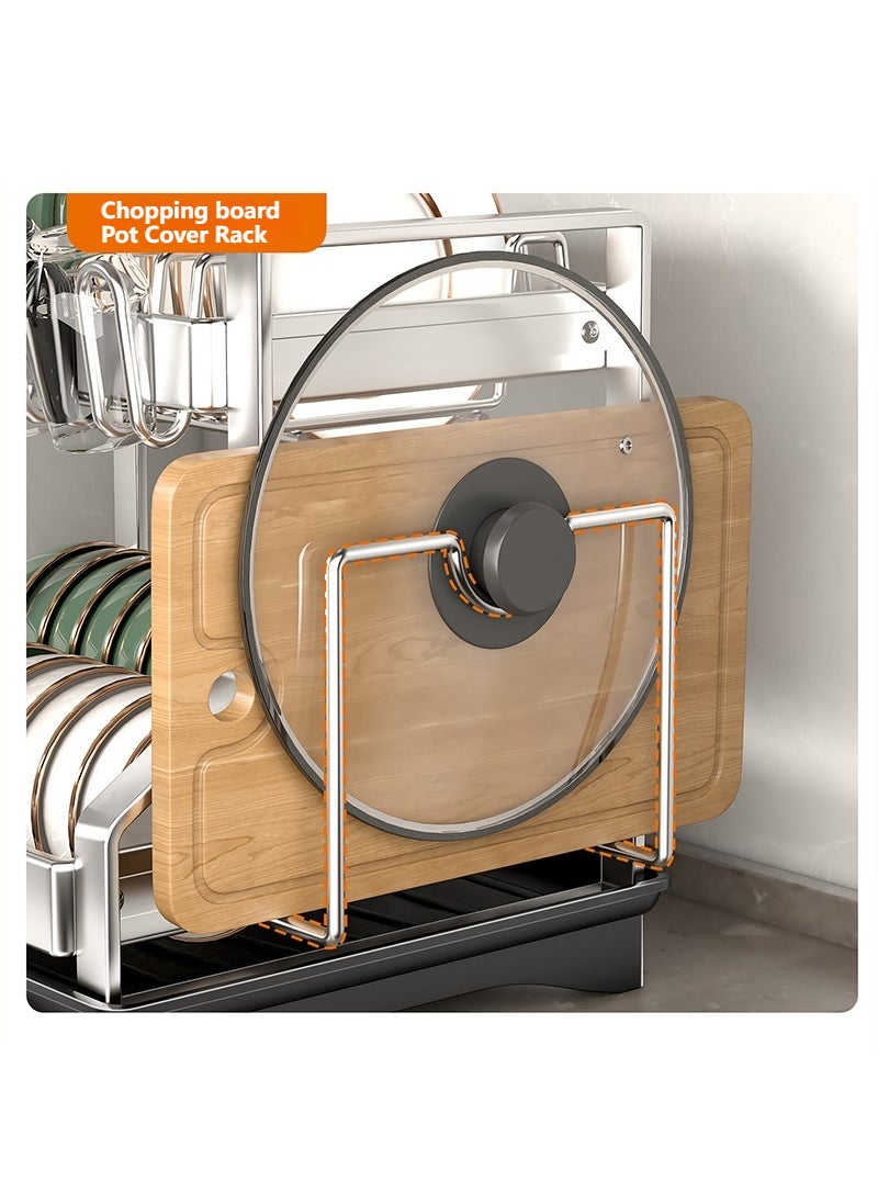 Sharpdo - Stainless Steel Double-Layer Dish Rack Cup Rack Kitchen Storage Rack with Drain Rack, Knife and Chopstick Holder, Cutting Board Rack - Image 1