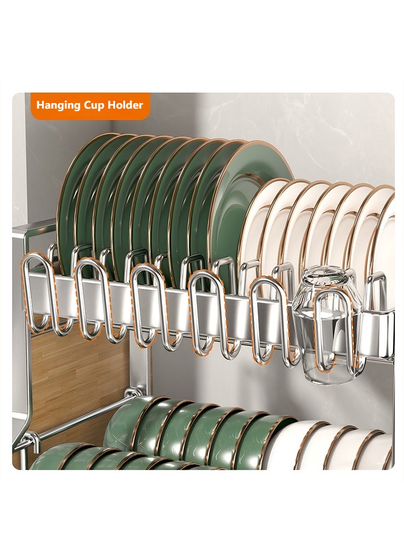 Sharpdo - Stainless Steel Double-Layer Dish Rack Cup Rack Kitchen Storage Rack with Drain Rack, Knife and Chopstick Holder, Cutting Board Rack - Image 1