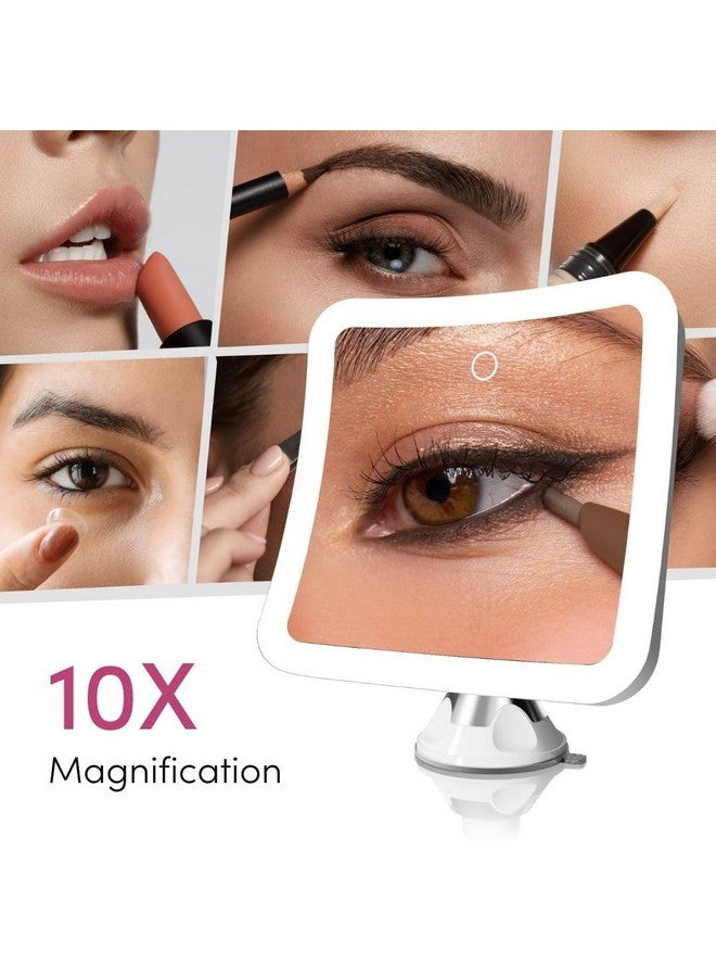 فانسي مرآة فانسي القابلة لإعادة الشحن والمكبرة 10 مرات مع 3 إعدادات إضاءة LED، إضاءة تعمل باللمس قابلة للتعتيم، لاسلكية، حامل شفط قابل للقفل، مرآة مضيئة للحمام أو السفر، ميرا 2 (أبيض) - Image 3