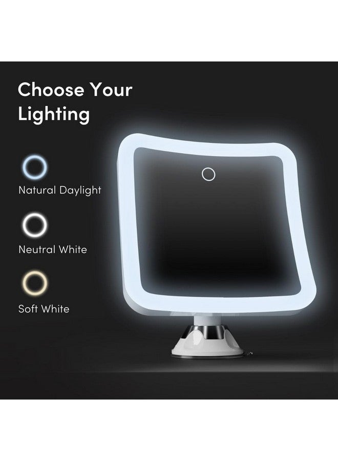 فانسي مرآة فانسي القابلة لإعادة الشحن والمكبرة 10 مرات مع 3 إعدادات إضاءة LED، إضاءة تعمل باللمس قابلة للتعتيم، لاسلكية، حامل شفط قابل للقفل، مرآة مضيئة للحمام أو السفر، ميرا 2 (أبيض) - Image 1