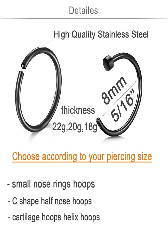 QWALIT حلقات أنف من كواليت، حلقات أنف دائرية، حلقات أنف من الفولاذ الجراحي للنساء، حلقات أنف دائرية، حلقة أنف مقاس 20، حلقات أنف سوداء على شكل لولب 20 جرام - Image 2