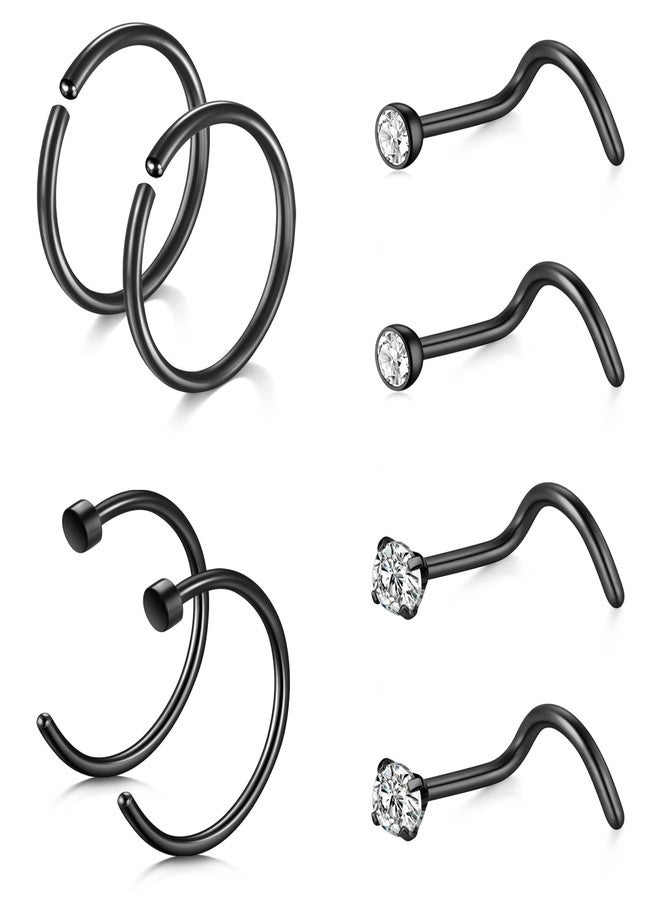 QWALIT حلقات أنف من كواليت، حلقات أنف دائرية، حلقات أنف من الفولاذ الجراحي للنساء، حلقات أنف دائرية، حلقة أنف مقاس 20، حلقات أنف سوداء على شكل لولب 20 جرام - Image 1