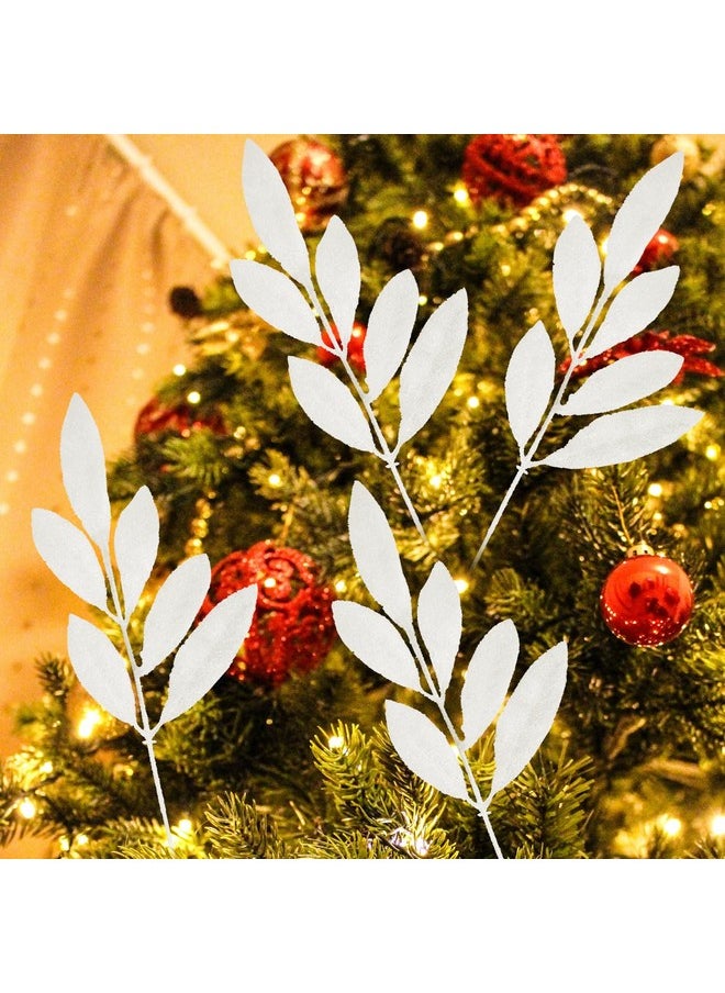 Sawowkuya - 30 Pcs White Christmas Tree Picks And Sprays Artificial Glitter Leaves, Christmas Tree Filler Branches Christmas Floral Picks For Xmas Wreath Craft Garland Office Home Decorations - Image 1