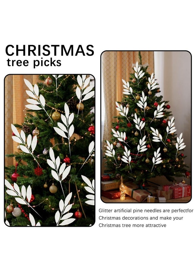 Sawowkuya - 30 Pcs White Christmas Tree Picks And Sprays Artificial Glitter Leaves, Christmas Tree Filler Branches Christmas Floral Picks For Xmas Wreath Craft Garland Office Home Decorations - Image 1