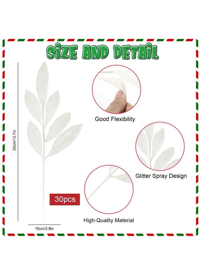 Sawowkuya - 30 Pcs White Christmas Tree Picks And Sprays Artificial Glitter Leaves, Christmas Tree Filler Branches Christmas Floral Picks For Xmas Wreath Craft Garland Office Home Decorations - Image 1