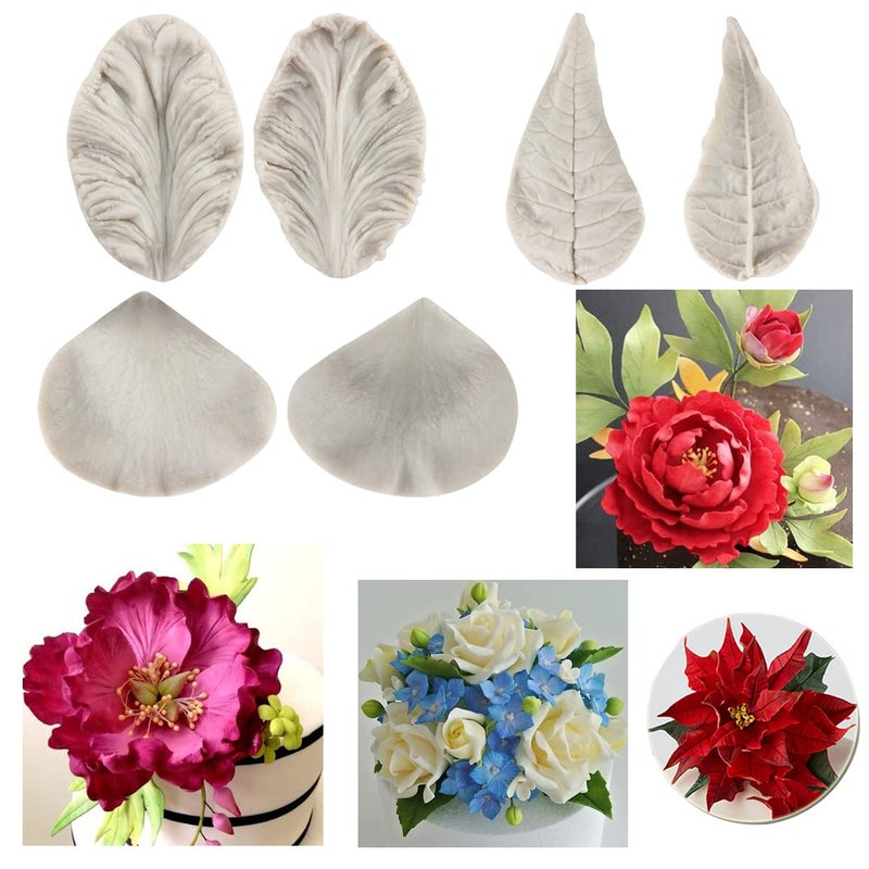 Sijiangmold Gumpaste Flower Silicone Veining Mold Rose Veined Fondant Mold Gum Paste Peony Flower Mold Daisy Flower Plumeria Orchid Molds For Sugar Craft Cake Decorating Candy Polymer Clay Set Of 6 - Image 3