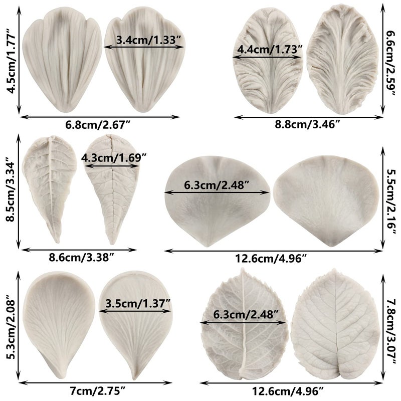 Sijiangmold Gumpaste Flower Silicone Veining Mold Rose Veined Fondant Mold Gum Paste Peony Flower Mold Daisy Flower Plumeria Orchid Molds For Sugar Craft Cake Decorating Candy Polymer Clay Set Of 6 - Image 2