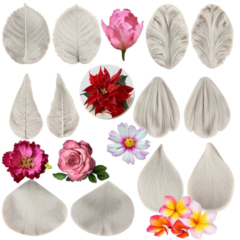 Sijiangmold Gumpaste Flower Silicone Veining Mold Rose Veined Fondant Mold Gum Paste Peony Flower Mold Daisy Flower Plumeria Orchid Molds For Sugar Craft Cake Decorating Candy Polymer Clay Set Of 6 - Image 1
