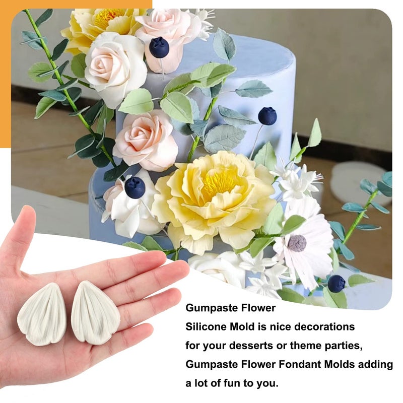 Sijiangmold Gumpaste Flower Silicone Veining Mold Rose Veined Fondant Mold Gum Paste Peony Flower Mold Daisy Flower Plumeria Orchid Molds For Sugar Craft Cake Decorating Candy Polymer Clay Set Of 6 - Image 4