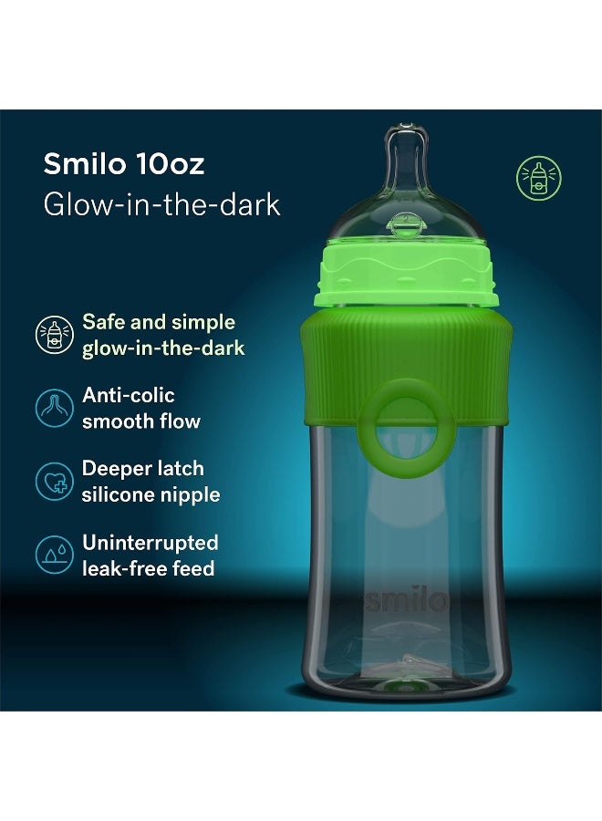 Smilo Baby Bottle Set with Stage 0 Slow Flow Anti Colic Nipple, 10 Oz / 300 ml Capacity, 3X Pack of Anti Colic Baby Bottles 0-3 Months - Glow in The Dark - Image 3