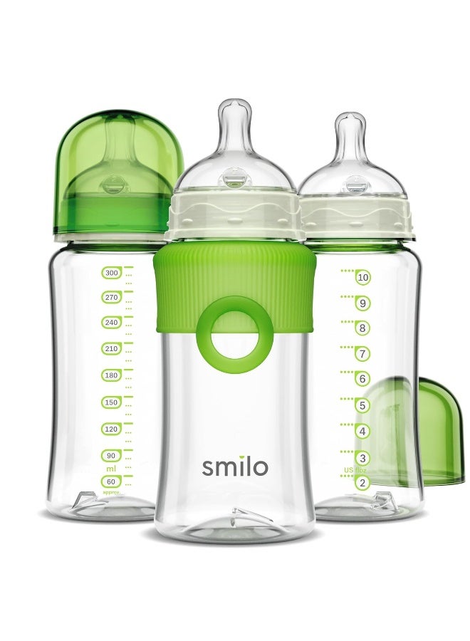 Smilo Baby Bottle Set with Stage 0 Slow Flow Anti Colic Nipple, 10 Oz / 300 ml Capacity, 3X Pack of Anti Colic Baby Bottles 0-3 Months - Glow in The Dark - Image 1