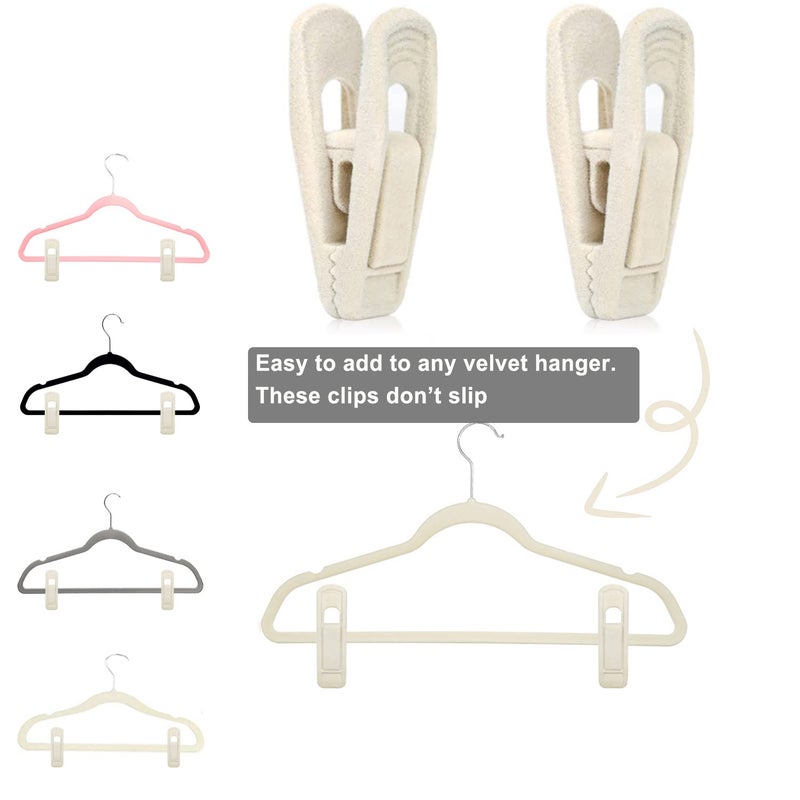 TOFIIGREM Velvet Hanger Clips for Velvet Hangers - 20 PCS Beige Non-Slip Velvet Clip for Skirt Hanger, Strong Flocking Clips Fit for Ivory Velvet Hangers - Image 2