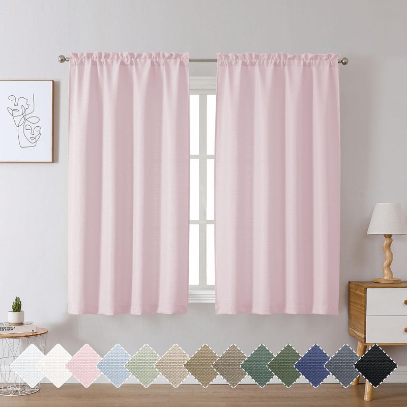 Chyhomenyc Bennet Blush Pink Curtains 54 Inch Length 2 Panels  Faux Linen Textured Semi Sheer Light Filtering Soft Airy Rod Pocket Window Treatment Drapes for Living Room Bedroom  Each 30"" Wx54 L - Image 1