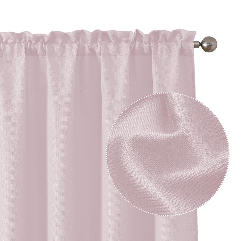 Chyhomenyc Bennet Blush Pink Curtains 54 Inch Length 2 Panels  Faux Linen Textured Semi Sheer Light Filtering Soft Airy Rod Pocket Window Treatment Drapes for Living Room Bedroom  Each 30"" Wx54 L - Image 3