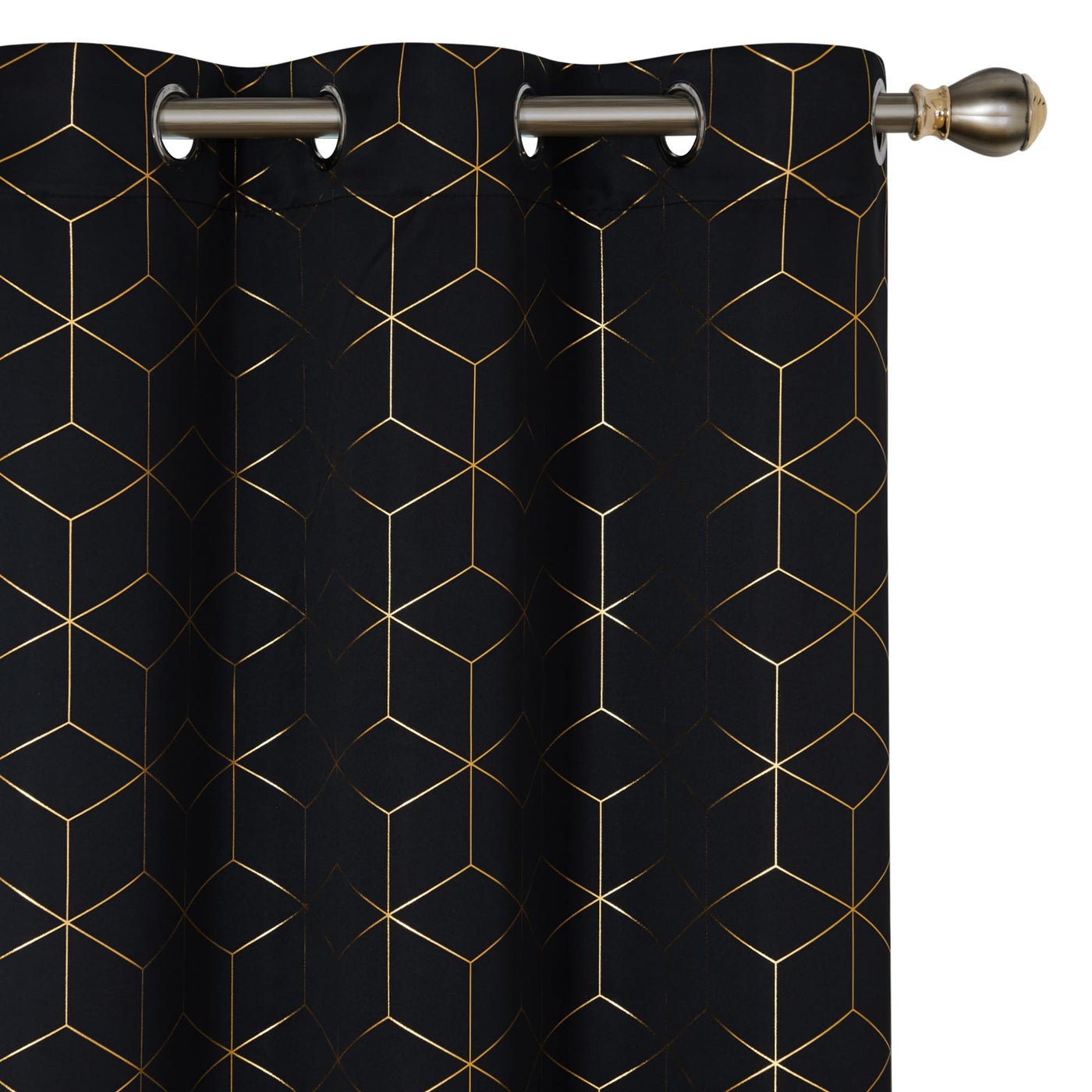 Deconovo Blackout Curtains, Thermal Insulated & Noise Reducing, Diamond Foil Print – Grommet Top, 2 Panels, Soft Drape Polyester for Bedroom/Living Room, Black 42" W x 95" L