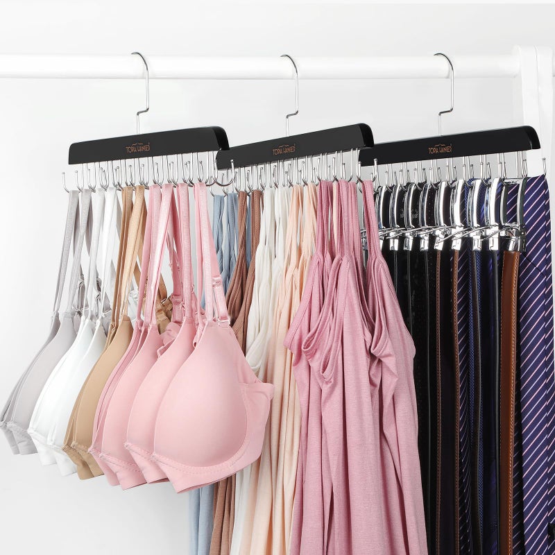 TOPIA HANGER Bra Hanger for Closet 2 Pack Tank Top Hangers 40 Hooks Capacity Foldable Wood Space Saving Hangers Closet Organizer for Tank Top Bra Scarf Belt Tie etc CT46B2