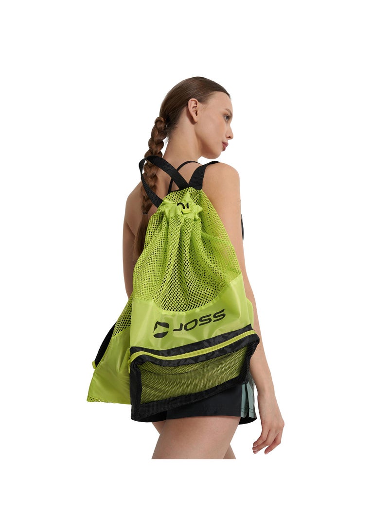 Joss One-Size Wet Bag Green/Black  Ventilated Swim Gear Bag With Adjustable Straps, Zippered Pocket, And Secure Drawstring For Pool, Beach, And Water Sports - Image 2