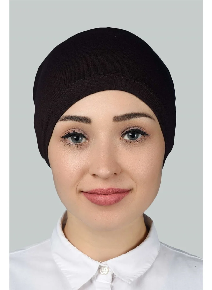 التوبة Ready Practical Snap-on Elastic Hijab Bonnet - Dark Brown