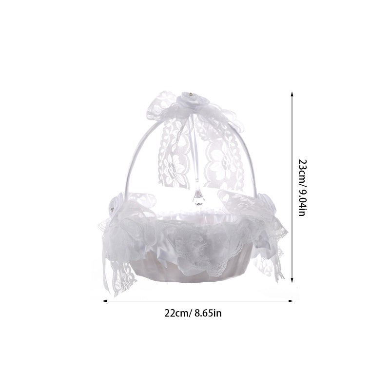 22 x 23cm Simple Bride Basket Rose Petals Holder Flower Basket Matrimony Processions Ceremony Party for Wedding Ceremony Party White - Image 2