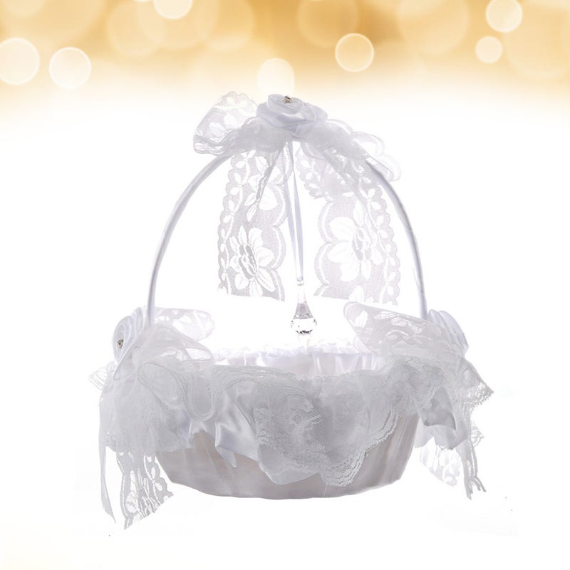 22 x 23cm Simple Bride Basket Rose Petals Holder Flower Basket Matrimony Processions Ceremony Party for Wedding Ceremony Party White - Image 5