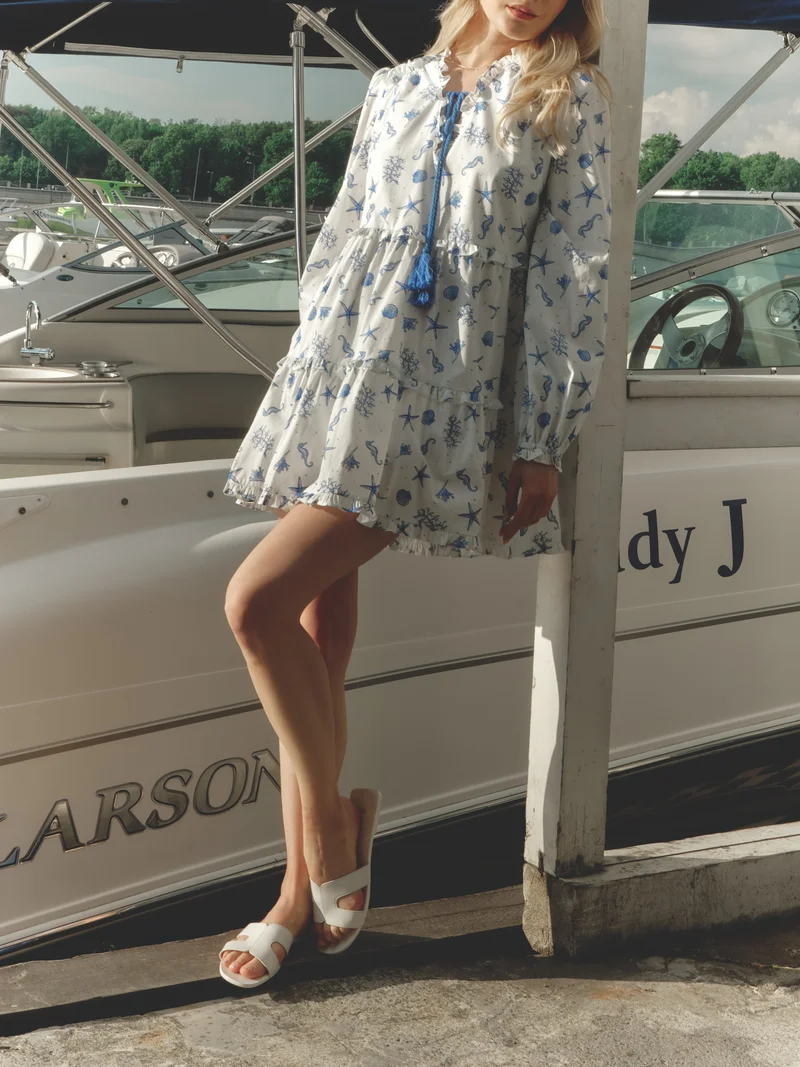 Lichi  Layered mini dress with vibrant ties at the collar for Women | Best Price UAE